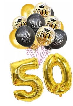 BALONY na 50 URODZINY pięćdziesiątka złote czarne konfetti zestaw balonów
