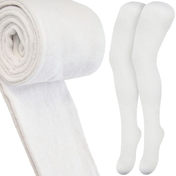 Rajstopy DZIECIĘCE rajstopki BAWEŁNIANE grube GŁADKIE białe 140/146