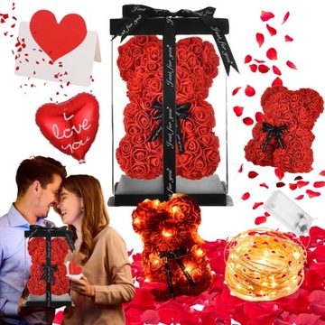 СВЕТОДИОДНЫЙ НАБОР МИШКА С РОЗАМИ ПОДАРОК ​​НА ДЕНЬ СВЯТОГО ВАЛЕНТИНА ДЕНЬ МАТЕРИ НИКОЛАЙ РОЖДЕСТВЕНСКАЯ РОЗА XL