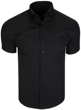 Moda_wygoda Czarna bawełniana koszula slim kieszonka krótki rękaw M/L 40