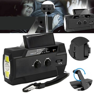 PRZENOŚNE SŁONECZNE RADIO AWARYJNE AM/FM 4000MAH LATARKA LED KORBA RĘCZNA