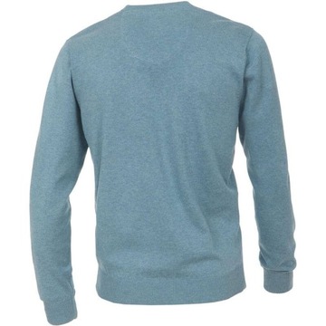 niebieski gładki sweter męski w serek, bawełna Redmond 2XL