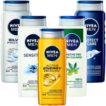 ŻEL POD PRYSZNIC NIVEA MEN ZESTAW 5 X 500 ML MĘSKICH ŻELI MIX