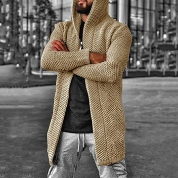 Men Knitted Cardigan Solid Color Long Sleeve Cardi