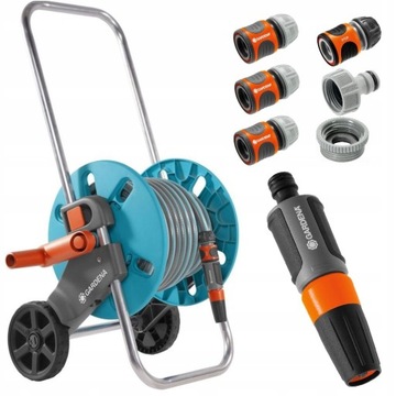 WÓZEK NA WĄŻ GARDENA 18502-28 + 25M 1/2 + ARMATURA