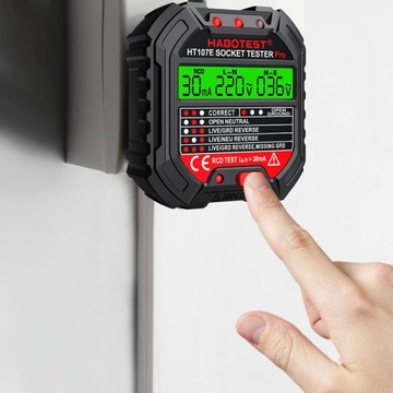 ТЕСТЕР ЭЛЕКТРИЧЕСКИХ РОЗЕТОК С БОЛЬШИМ ЖК-ДИСПЛЕЕМ RCD TEST HABOTEST