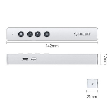 Пульт Orico для презентации + лазер, USB, кабель, чехол, серебро, аккумулятор