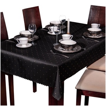 OBRUS Plamoodporny 220x120 Całoroczny Elegancki Czarny i złote kropki SW32