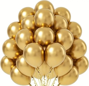 ZESTAW BALONÓW 100 SZTUK ZŁOTY CHROM BALON LATEKSOWY 25 cm SYLWESTER