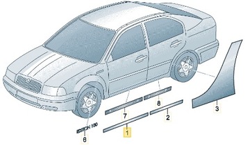 LIŠTA OSOBNÍ STRÁŽCE DVEŘE PŘEDNÍ LEVÝ SKODA OCTAVIA II