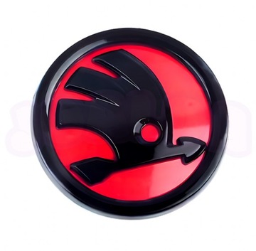 EMBLEMAT logo SKODA przód tył SUPERB OCTAVIA FABIA czerwono czarny 90 mm