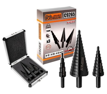 WIERTŁA STOPNIOWE STOŻKOWE DO METALU 4-32mm 3sztuk