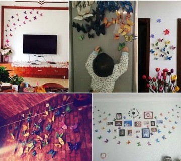 3D НАКЛЕЙКИ НА СТЕНУ БАБОЧКА ФИОЛЕТОВЫЙ 12ШТ.