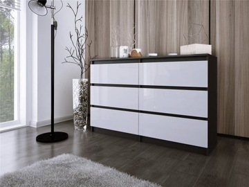 Komoda ZOE 2,czarny/biały Połysk 6 szuflad