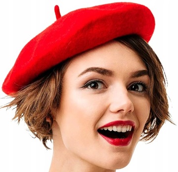 Damski Wełniany Czerwony francuski beret z antenką Zimowy klasyczny jesień