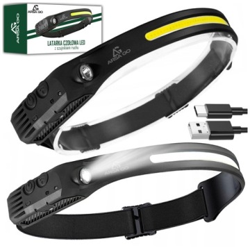 LATARKA CZOŁOWA LED AKUMULATOROWA 2w1 CZOŁÓWKA PASEK USB Z CZUJNIKIEM RUCHU