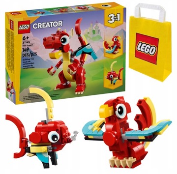 LEGO Creator 31145 Czerwony Smok 3w1 Ptak Feniks Rybka 149 Klocki 6+ Torba