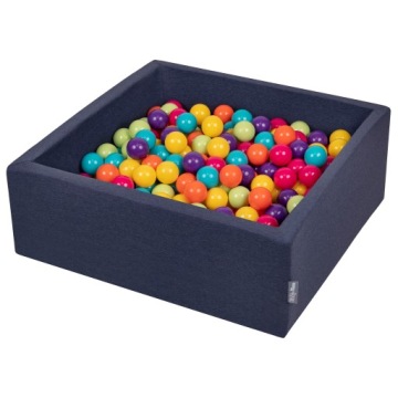 KiddyMoon Suchý bazén 90x30 modrý čtvercový 200 kuliček míčků