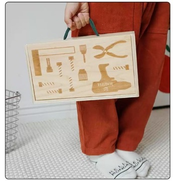 Duży Drewniany Zestaw Narzędzi Dla Dzieci Zestaw Majsterkowicza Skrzynka