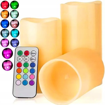 ŚWIECE ŚWIECA LED ŚWIECZKI NA PILOTA 3 SZT ZESTAW RGB