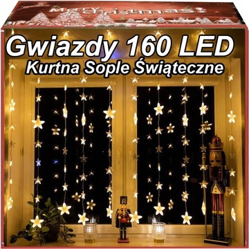 160 LED KURTYNA ŚWIETLNA LED GWIAZDKI / KULKI Lampki Świąteczne Girlanda