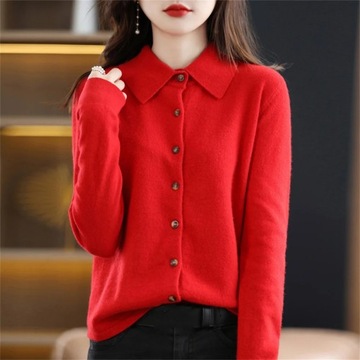 Fashion New Women New Wool Sweater Turn Down Colla