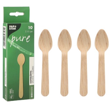 Łyżeczki deserowe drewniane jednorazowe mocne Papstar 11 cm PURE 10 szt.