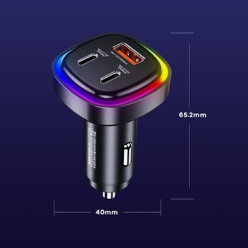 Car Charge 2x USB-C + USB-A 66W PD + QC iPhone Android