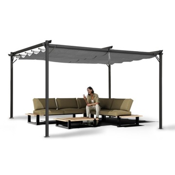 Pergola tarasowa altana ogrodowa 3x4m szara metalowa zadaszenie tarasu Irda