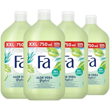 Żel pod prysznic damski FA Aloe Vera Yoghurt kremowy aloes ZESTAW 4x 750ml
