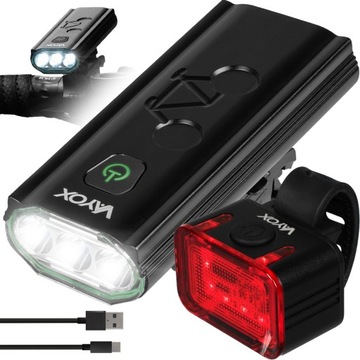 LAMPKA ROWEROWA PRZEDNIA 3xLED + OŚWIETLENIE ROWEROWE TYLNE USB-C PRO VAYOX