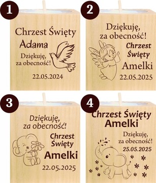 Podziękowanie dla Gości Komunia Chrzest piękny świecznik 1 szt grawer IMIĘ