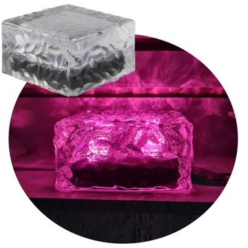 Lampa ogrodowa kostka solarna LED szklana najazdowa RÓŻOWA