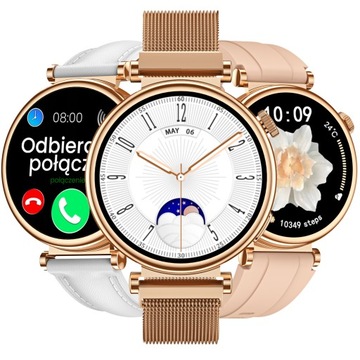 SMARTWATCH DAMSKI POLSKIE MENU ROZMOWY SMS CIŚNIENIE PULS ZESTAW 3 PASKÓW