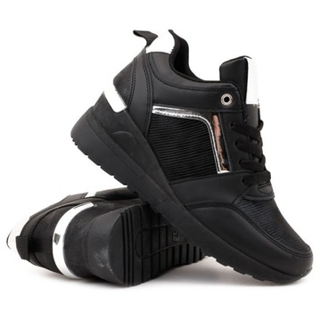Sneakersy damskie buty sportowe czarne na koturnie 6cm