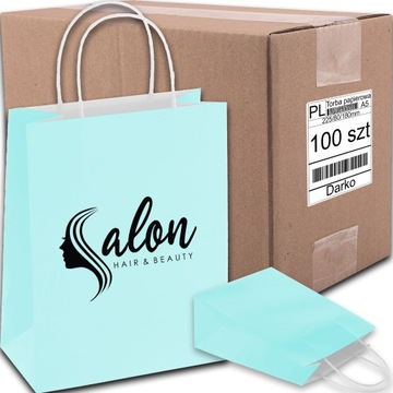 TORBA PAPIEROWA SELEDYNOWA Z NADRUKIEM A5 225/80/180 100 SZT EKO PREZENT