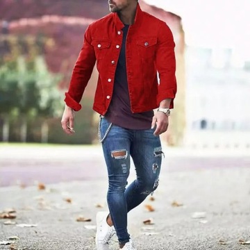 2023 New Mens Denim Jacket Slim Fit Fashion Jeans