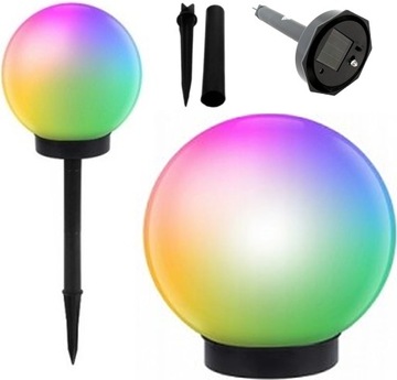 LAMPA RGB SOLARNA KULA OGRODOWA WBIJANA LED AUTOMATYCZNA ŚWIETLNA 10CM