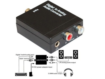 Konwerter optyczny toslink spdif na 2x cinch rca