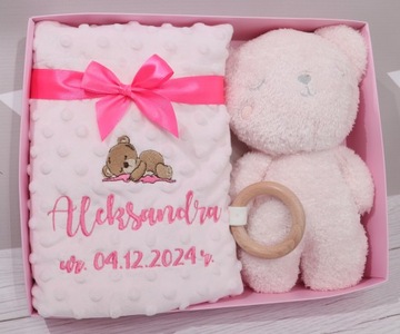 Одеяло BotoBaby Minky с именной ВЫШИВКОЙ + талисман с прорезывателем + ПОДАРОЧНАЯ КОРОБКА