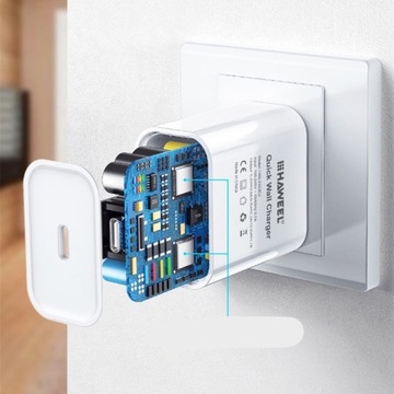 БЫСТРОЕ СЕТЕВОЕ ЗАРЯДНОЕ УСТРОЙСТВО HAWEEL USB-C FAST CHARGE CUB 20 Вт QC 3.0 PD