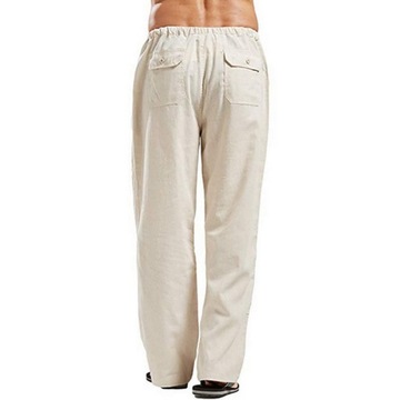 Moda casual Męskie lniane spodnie proste oddychająca luźny