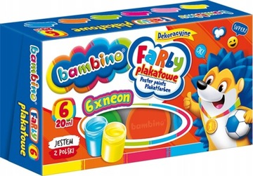 Farby plakatowe BAMBINO 6 kolorow, 20 ml NEON