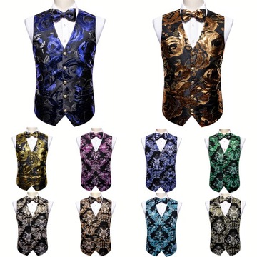 Luxury Unique Silk Mens Vest Blue Gold Green Teal