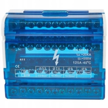 Blok rozdzielczy odgałęźny 4x11 125A/500V na szynę DIN