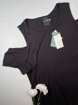 Bluzka damska czarna t-shirt cold shoulder LYSSE r. 3/4 XL