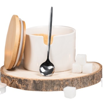 CUKIERNICA PORCELANOWA Z ŁYŻECZKĄ BIAŁA POJEMNIK NA CUKIER SÓL CUKIERNICZKA
