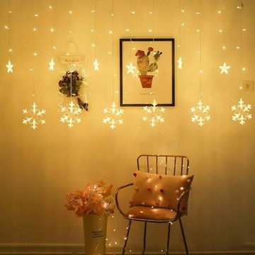 СВЕТОВАЯ ЗАНАВЕСА ГИРЛЯНД СНЕЖИНКИ Теплая
