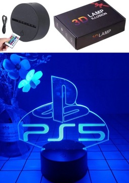 LAMPKA NOCNA NEON AKRYL DEKORACJA 3D HOLOGRAM LED RGB LOGO PS5 + PILOT