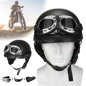 KASK MOTOCYKLOWY HEŁM ORZESZEK SKÓRZANY KASK OTWARTY SCOOTER CHOPPER